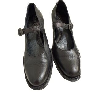 Vintage 90s Black Leather Mary Jane Shoes Grunge Academia Born Womens 6 Block